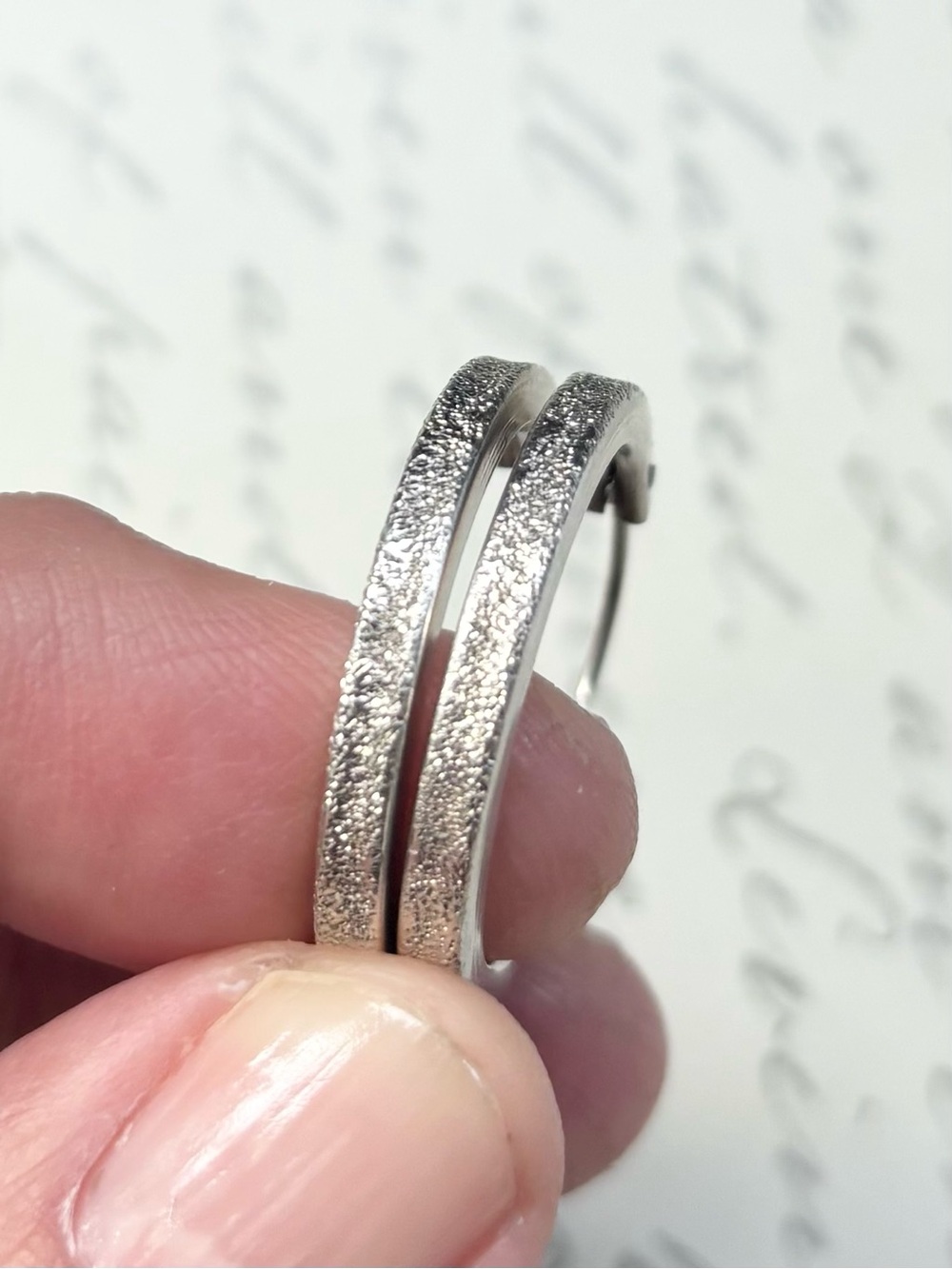 Sterling Silver Textured Hoop Earrings - 1” Diameter Stardust Finish